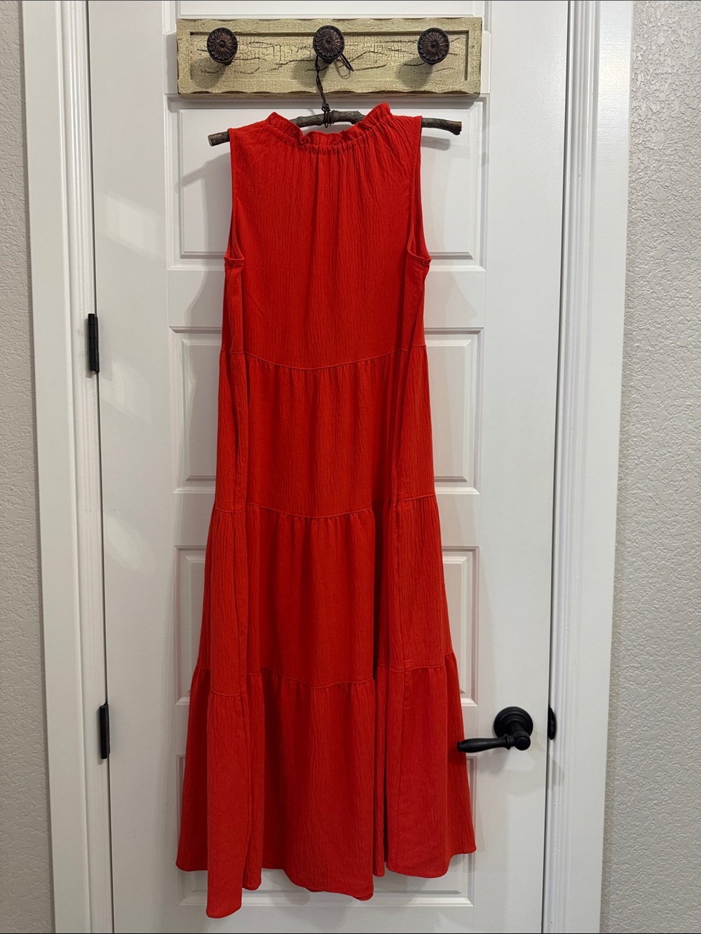 Max Studio Orange Sleeveless Tie-Neck Tiered Maxi Dress with Pockets - Picture 8 of 8